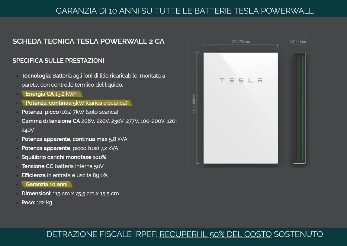 Garanzia sistemi di accumulo Tesla