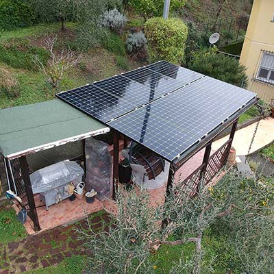 impianto fotovoltaico su pergolato con pannelli solari Sunpower Ceparana, la Spezia
